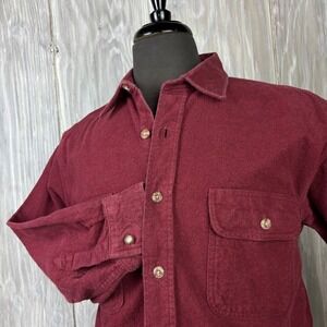 VTG Field & Stream Mens Burgundy Chamois Flannel Heavyweight Button Shirt L Red